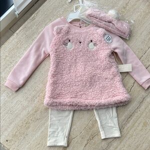 NEW 🆕 Cute Pink Fuzzy Cat 3-piece Set / NWT Easter Outfit 18-24 months